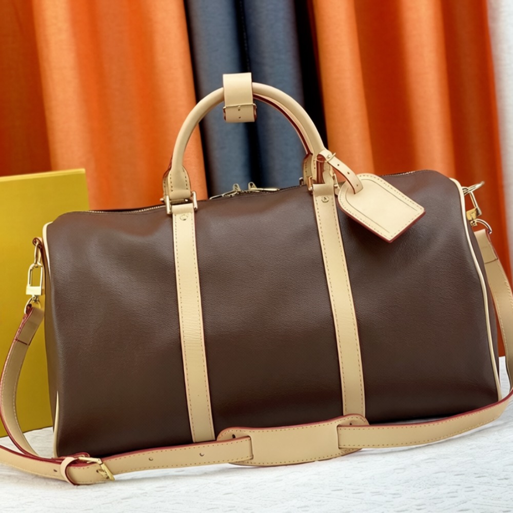 Mode Duffel Sacs Designer Sac à main 45cm 50cm Sacs unisexes Classique Toile Cuir Grande capacité Valise Sac à bandoulière Fourre-tout de luxe Fe