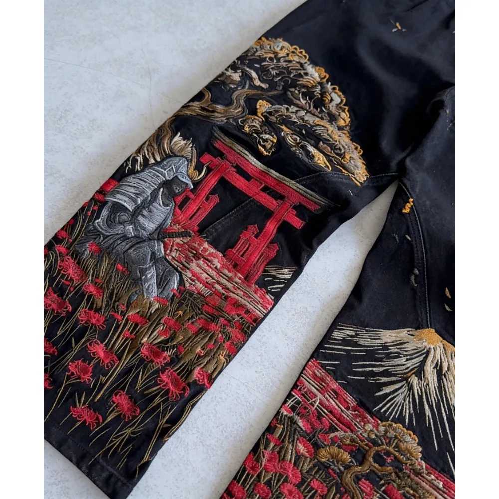 retro hip-hop Y2K street high-waisted gothic straight pants for men and women Harajuku Japanese samurai embroidered loose jeans J260815