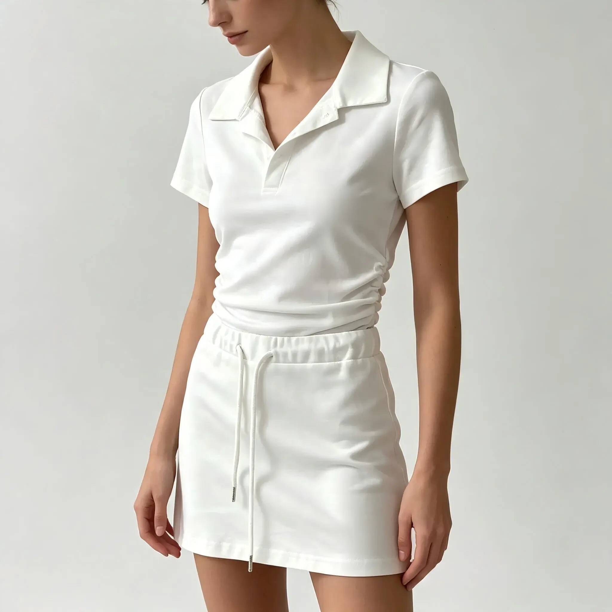 Designer Women's Yoga with Shorts Running Casual Sportswear Set Minimalist short sleevePolo Shirt and Modest Tennis Skirt Golf Dress Gym Suits
