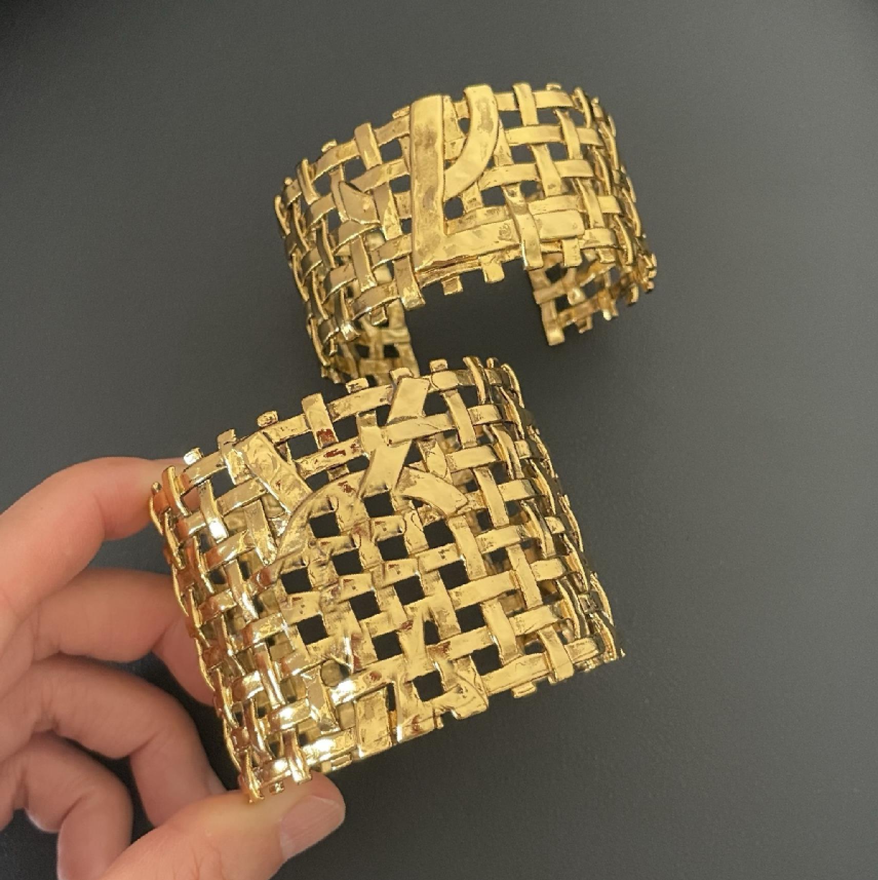 Hiphop Cuff Bangle New Designed women Retro weave Hollow mesh LETTERS GOLD bracelet 18K Gold plated Designer Jewelry