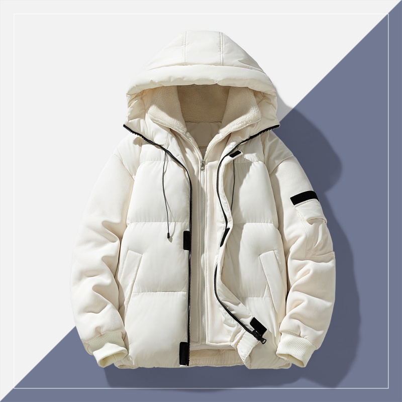 Couple faux deux pièces à capuche coton rembourré veste unisexe à la mode chaud manteau d'hiver mode décontracté polyvalent épaissi vêtements d'e