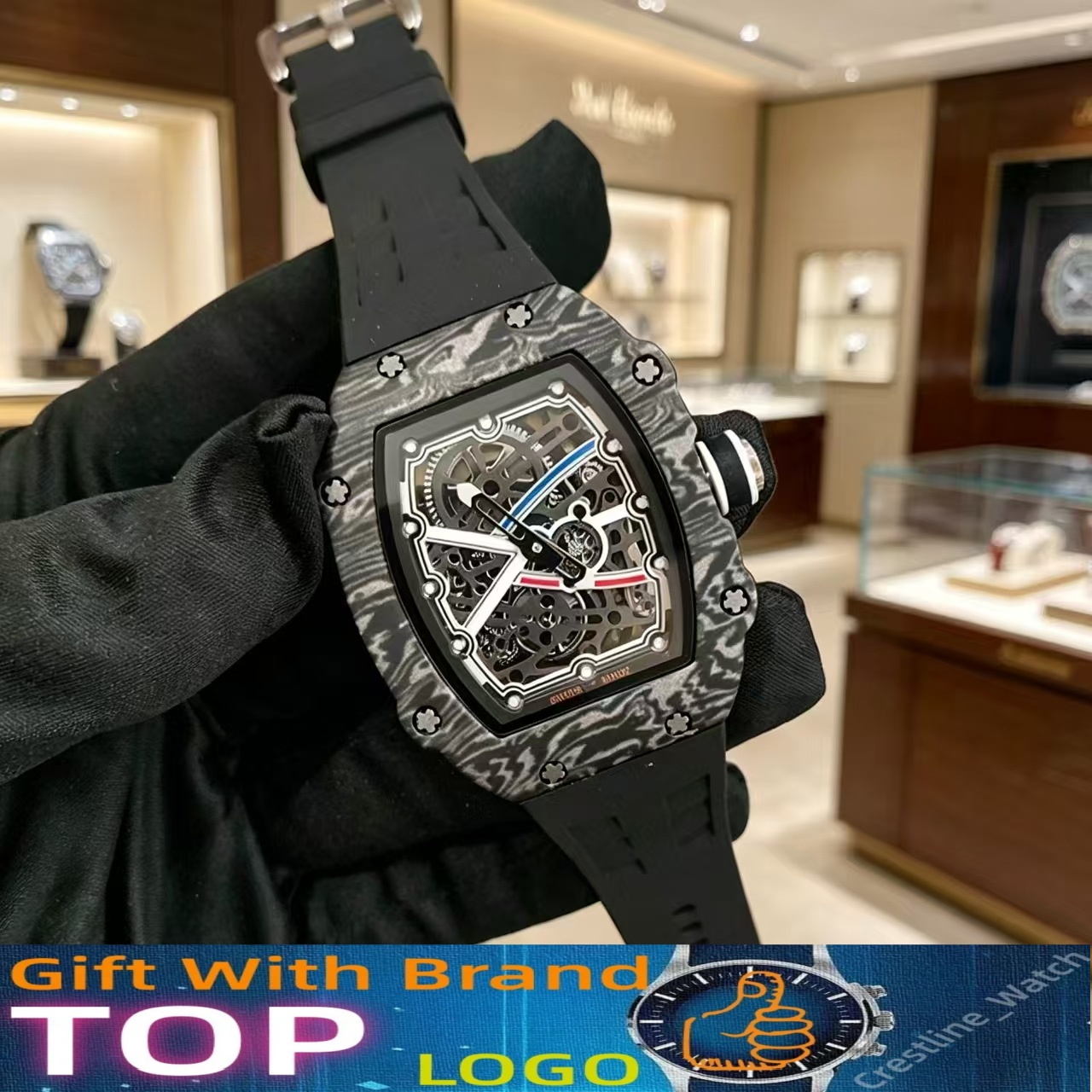 Luxury Rich M67 02 Ultra Thin 45 Men's And Women's Tptcarbon 89 Fiber Flywheel Watch 39Mm 45Mm Automatic Mechanical Back Transparent Desig