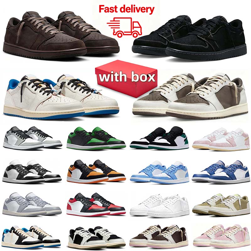 travi scott low 1 designer Basketball shoes 1 1s low lows mens sneakers woman trainers Black Toe Neutral Olive Classic walking shoes with box