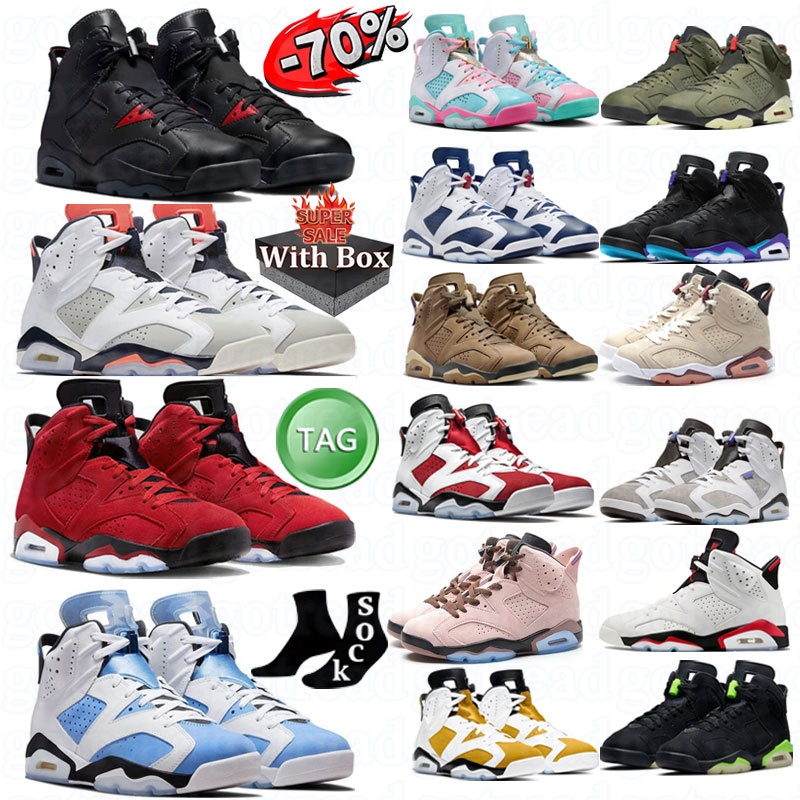 Top Designer 6 Basketball Shoes 6s Military Black Cat With Box Men Bred Sail Red White Cement Yellow Thunder Cool Grey University Blue Pink 6 Shoes