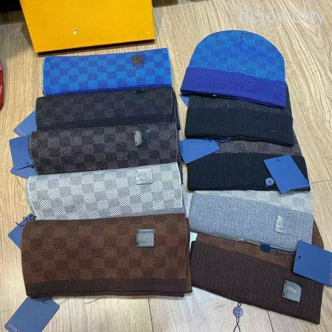 Fashion Neo Petit Damier Designer Knit Beanie Scarf 2-Piece Matching Set Skull Cap Designers Women Men Trend Knitted Stretchable Windproof Casual Da