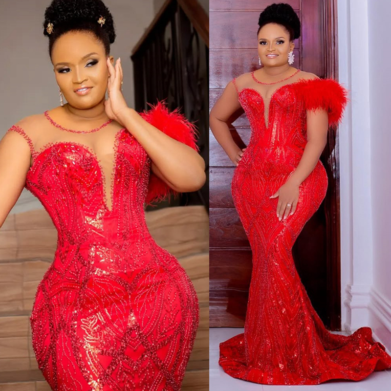 2026 Plus Size Red Mermaid Prom Dress Evening Dresses Illusi