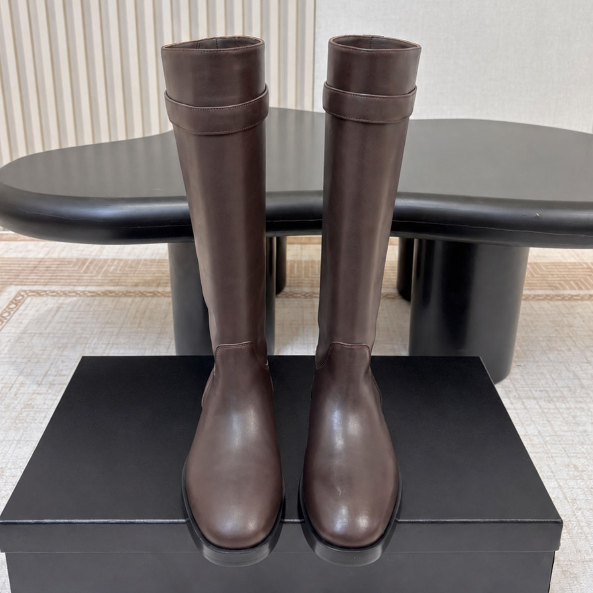 Knee High Riding Boots Leather Suede Round Toe Pull On Low Block Heel Classic Equestrian Shoes for Daily Commute Travel Autumn Winter
