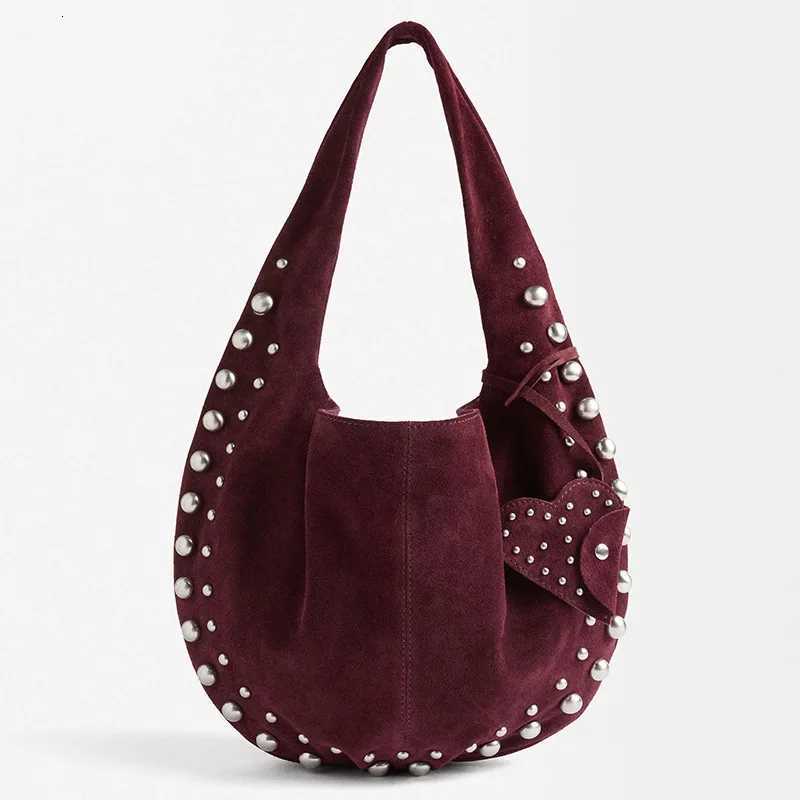 Half Moon Faux Suede Underarm Bags For Women Luxury Designer Handbags And Purses 2025 New In Vintage Rivet Rhinestones Shoulde X260815