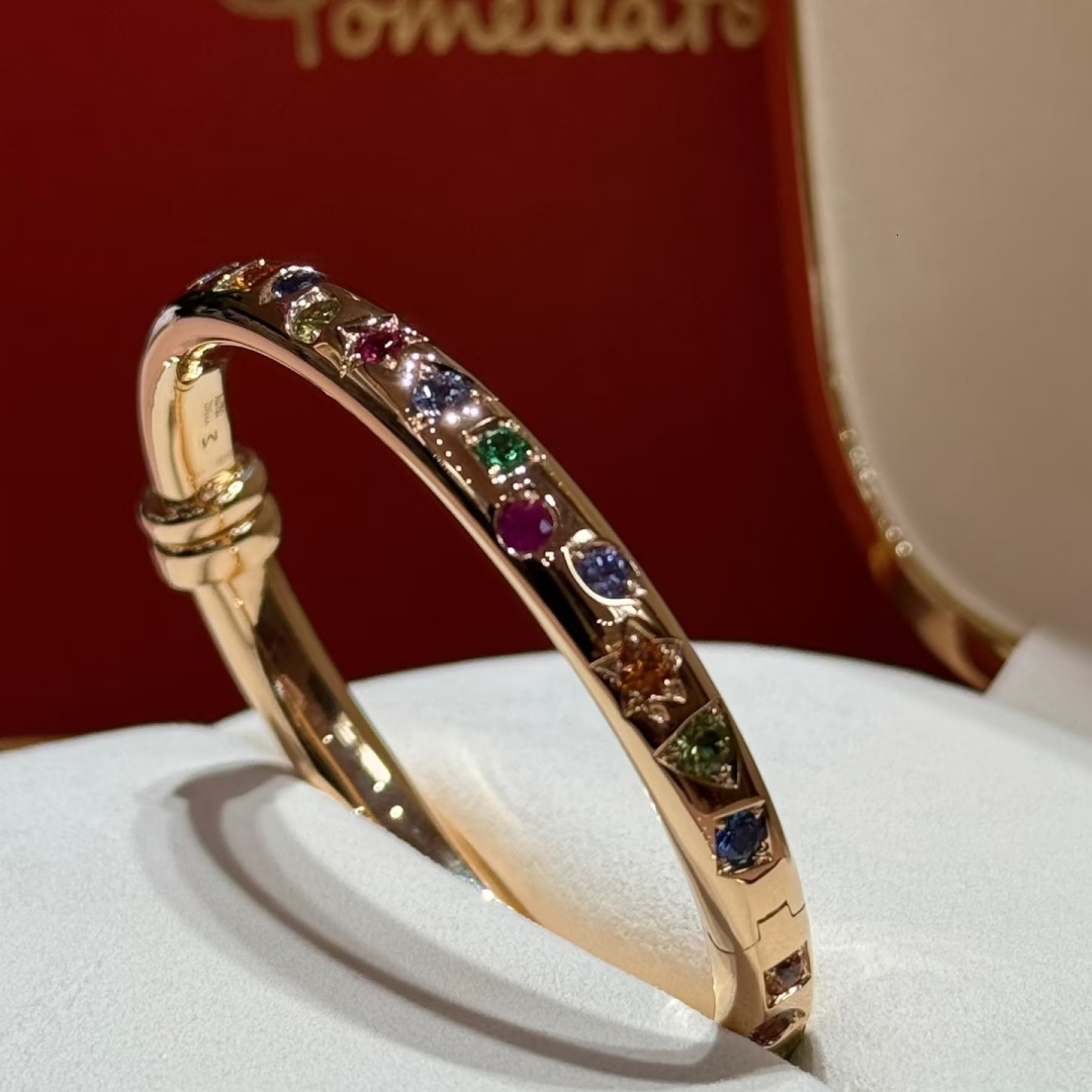 Colorful Stone Bangle Fancy Cut Stone Bracelet Fashion High End Handcrafted Italian Inspired Bangle Luxury Brand Designer Jewelry Light Luxury High