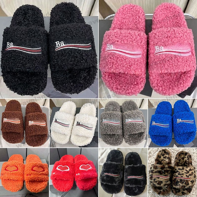Luxury Designer Slides Men Women Fur Slippers Fluffy Furry Mules Fall Winter Homewear Ladies Slide Warm Footwear Paris Comfortable Fuzzy Girl Flip F