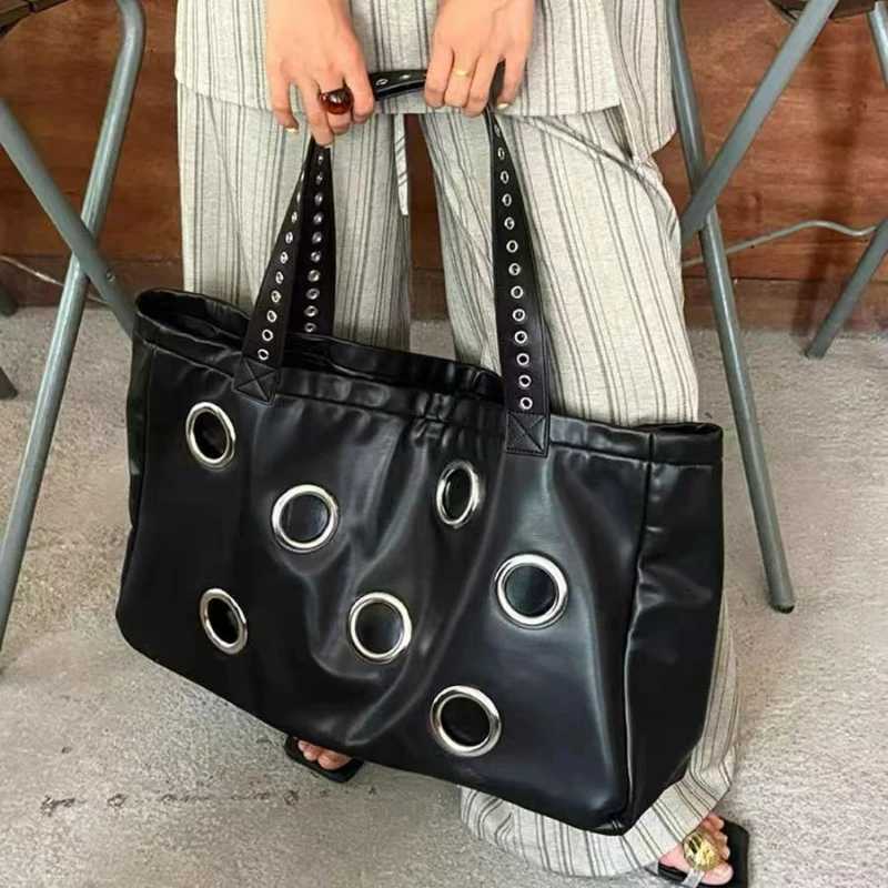 Dark Punk Motorcycle Ladies Retro Temperament Versatile Liudian Large Capacity Shopping Underarm Hand Tote Bag X260815