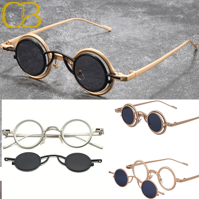 Magnetic Clip on Sunglasses Round Detachable Punk Glasses Steampunk Small Oval Men Women New Trendy Luxury Brand Vintage Personality Hip-hop UV400 M