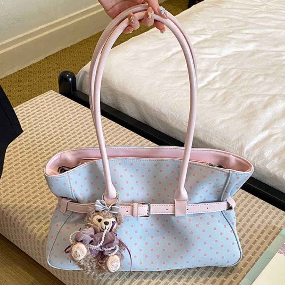 2026 Original Stylish Polka Dot Bow Handbag Korean Sweet Style Large Capacity Shoulder Bag For Student Commuting And Daily Use X260815