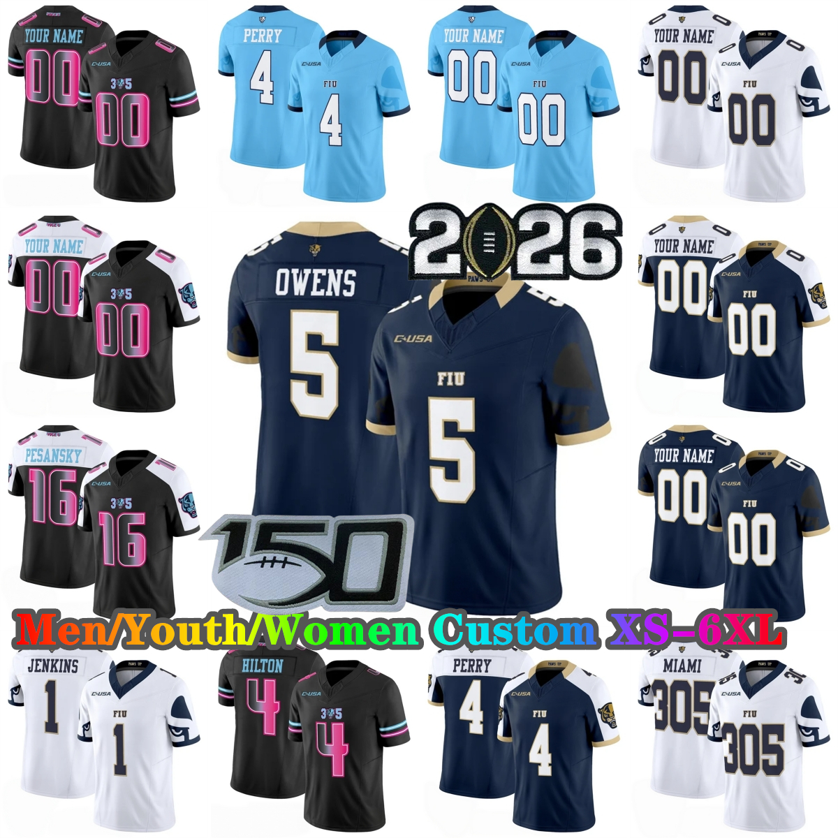 Maglie personalizzate 2026-27 Florida International Panthers College 1 Keyone Jenkins 305 Miami 5 Kejon Owens 4 Alex Perry 16Joe Pesansky 7 Johnatha