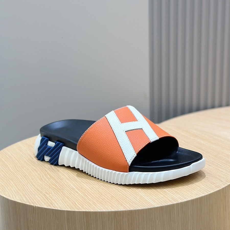 Casual Shoes Men's High-end Luxury Brand Original Label Genuine Leather Slippers, Thick-soled Slide Sandals, Trendy Beach Cowhide Slippers
