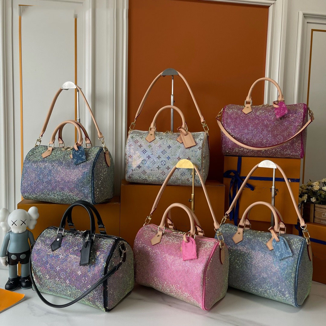 30cm Murakami Denim Boston Handbag Designer Women Rhinestone Hand Purse Premium Luxury Shoulder Crossbody Bag Factory Direct Supply