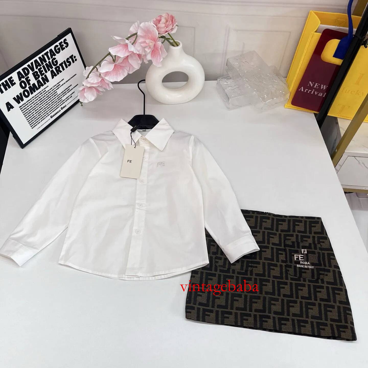 Kids Girls Luxury 2 Piece Outfit Toddler White Long Sleeve Collar Shirt And Skirt Set Children Girl Designer Clothes Set For Autumn Spring Luxury Si