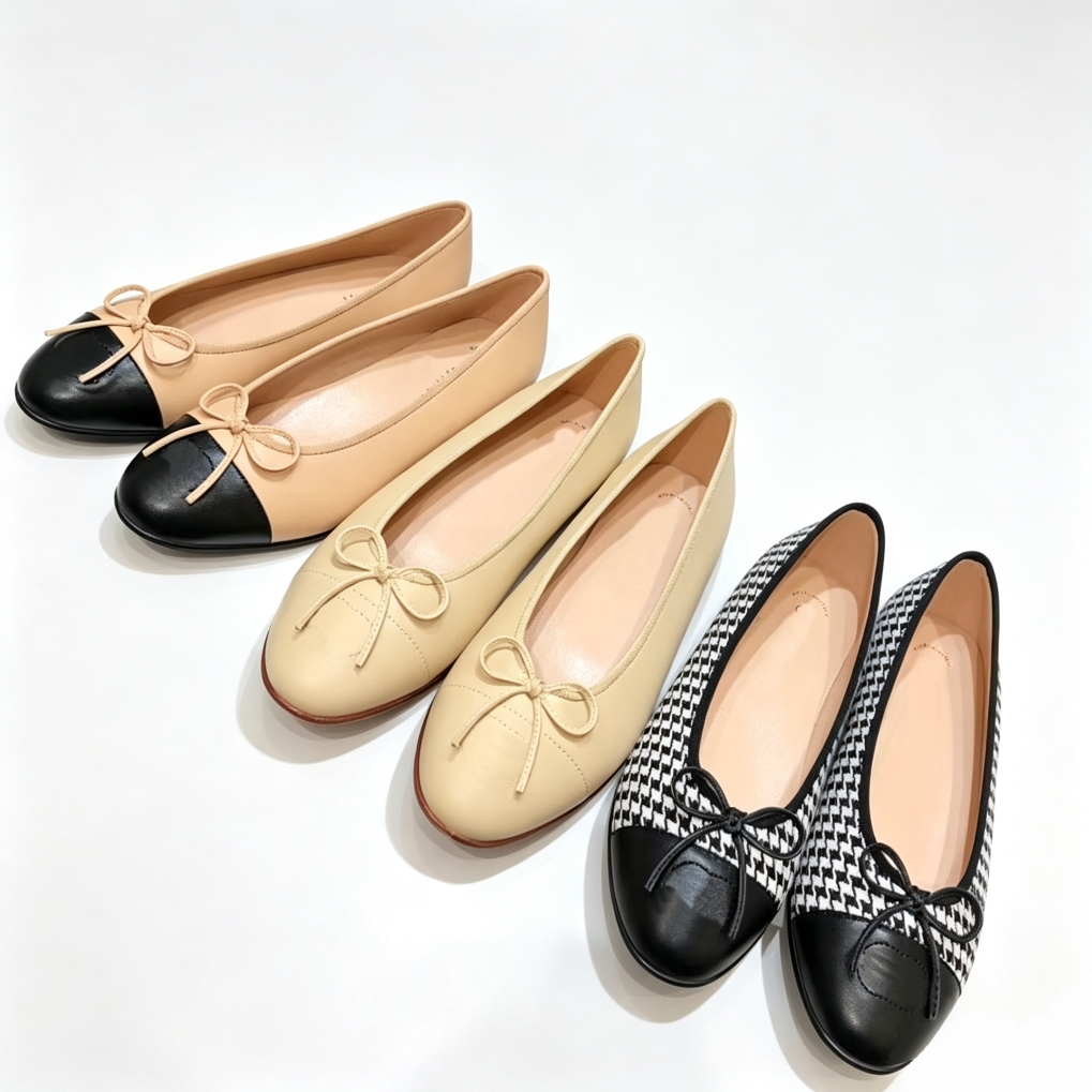2026 Paris Designer Luxury Black Quilted Genuine Leather Ballet Flat Womens brands Leather Slip on Ballerina Round Toe Ladies