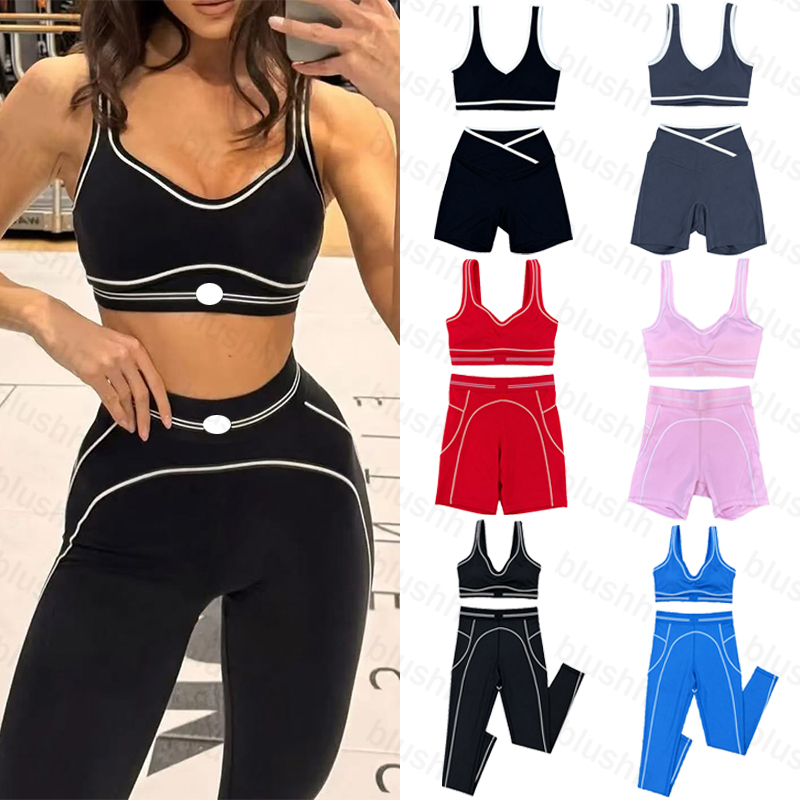 Womens Yoga Set Bra + Legging Gym Heart and Throat Top Tight Pants Shorts Yoga Fitness Short Exercise Set Shaping Waist Tight Quick Drying Size XS-X