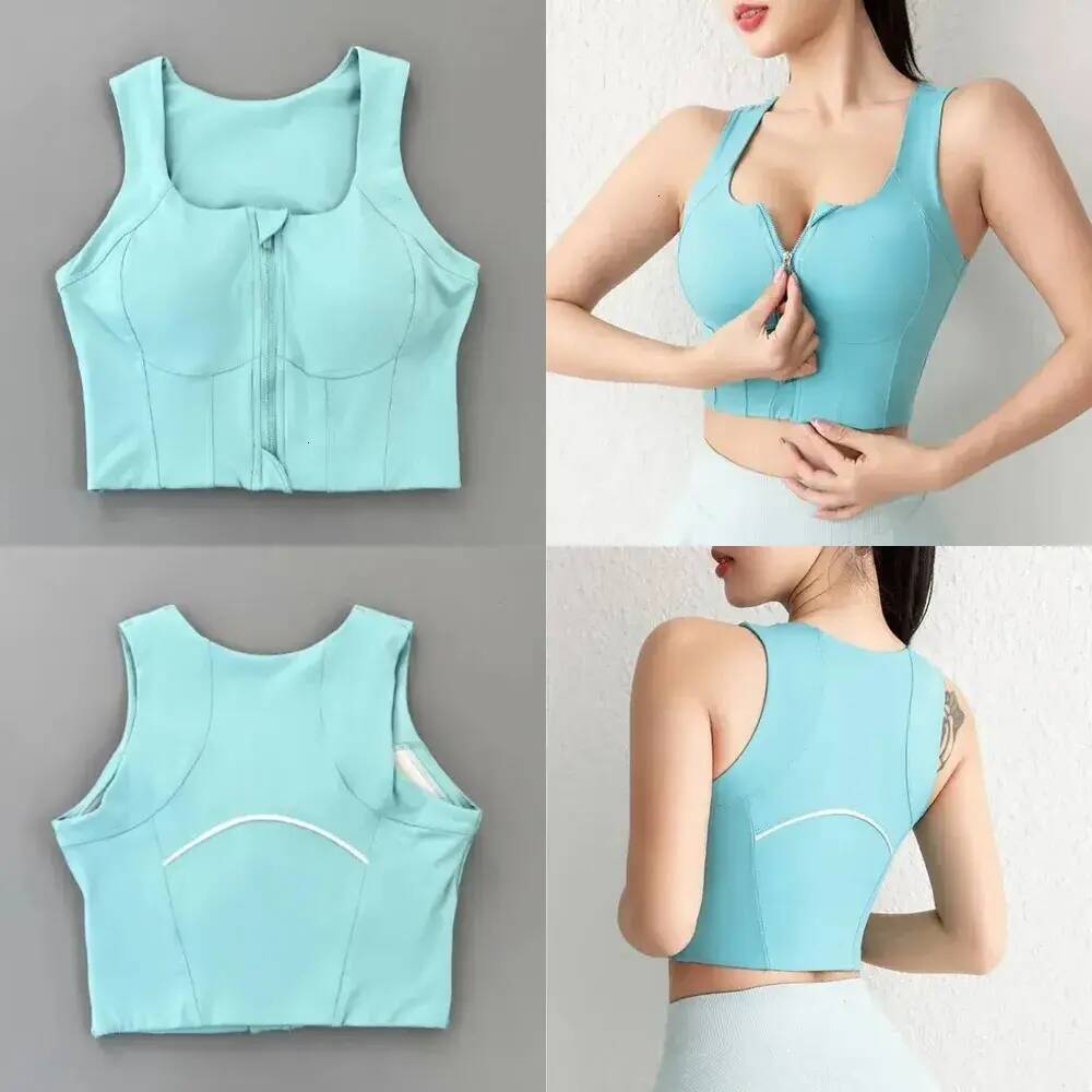 Womens Front Zipper Breathable Wirefree Padded Push Up Yoga Sports Bra Tank Tops For Gym Fitness Workout
