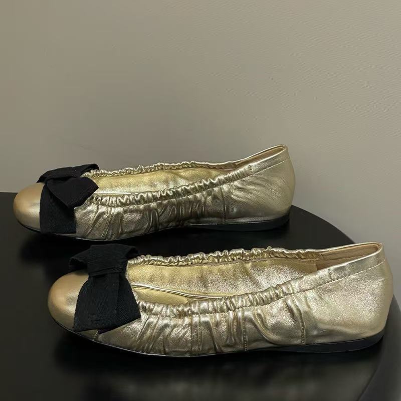 Women Shoes Flats Luxury Designer Ballet Bow Slip On Round Toe Leather Casual Fashion Dress Party Leopard Black Beige Gold