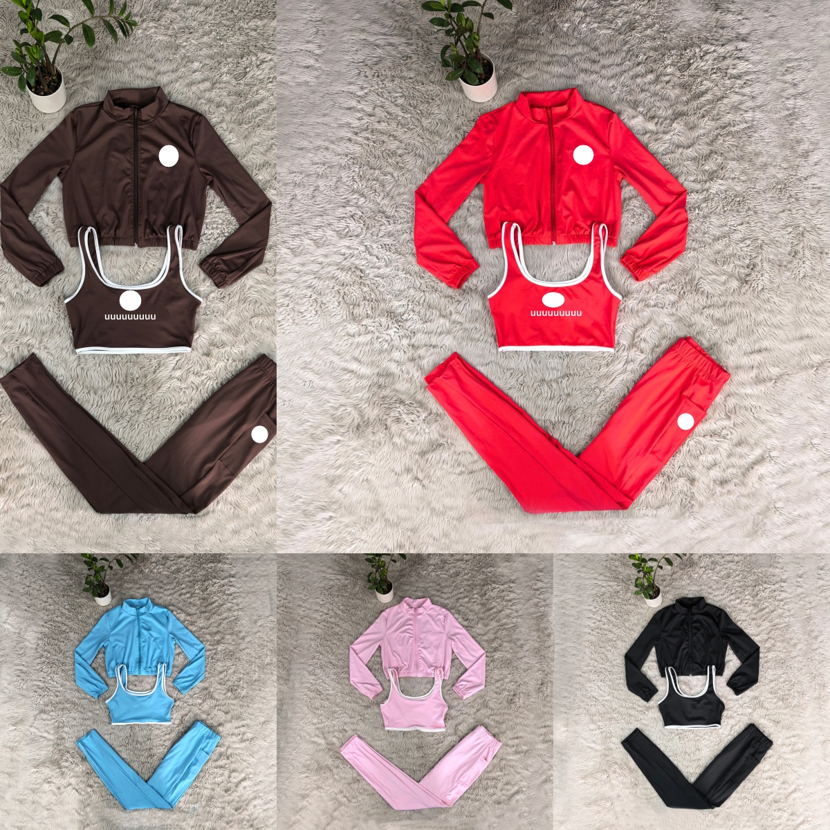 L6163-UU chemises de sport vestes de sport mode trois pièces vêtements de Fitness avec haute élasticité pantalons de Fitness ensemble de Yoga