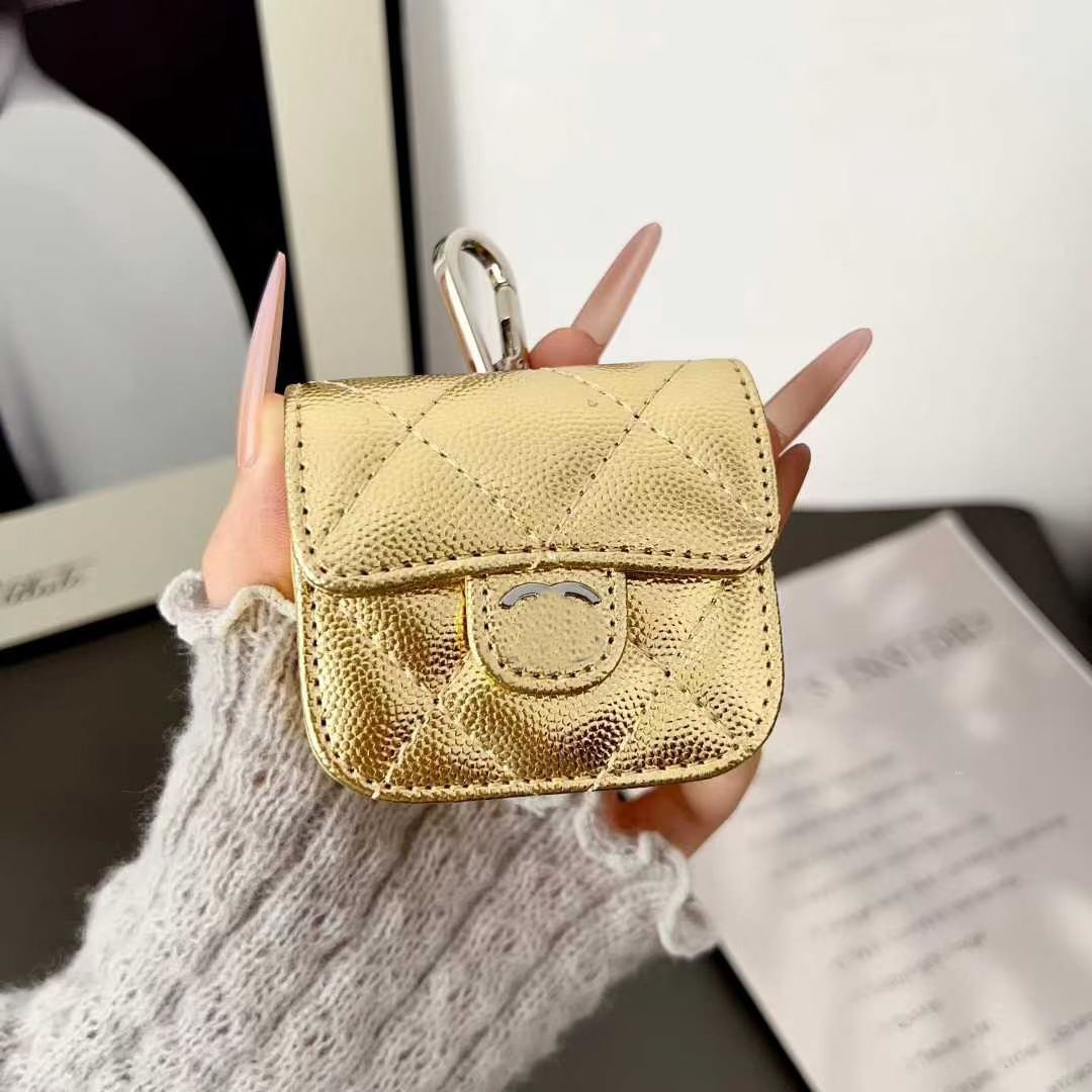 Étui pour écouteurs en cuir matelassé mignon pour AirPods 1 2 3 Pro Mini sac Style Bluetooth écouteurs housse de protection porte-clés crochet mo