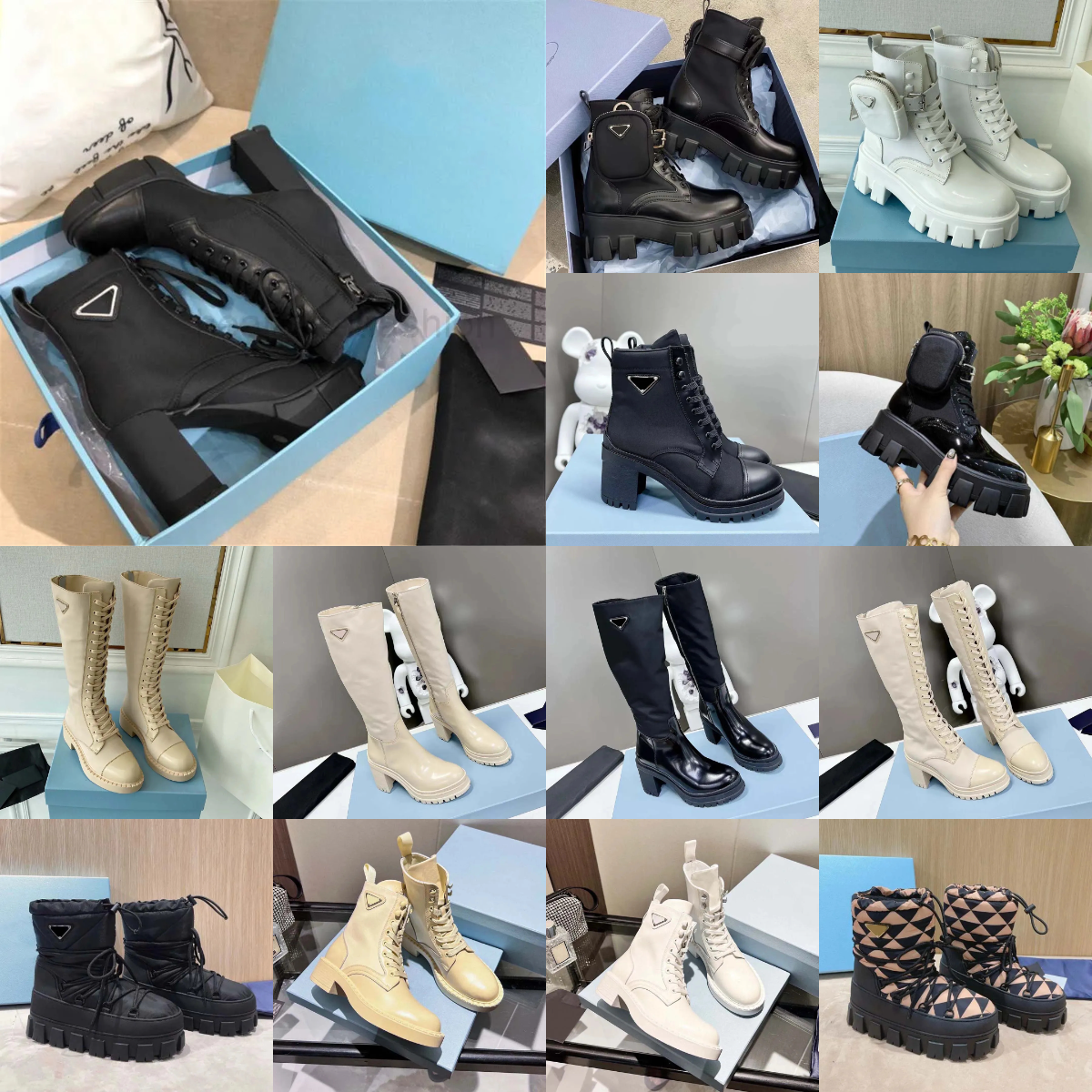 Luxury Designer Woman Fashion Boots Leather and Nylon Fabric Booties Women Ankle Biker Australia Platform Heels Winter Sneakers boots