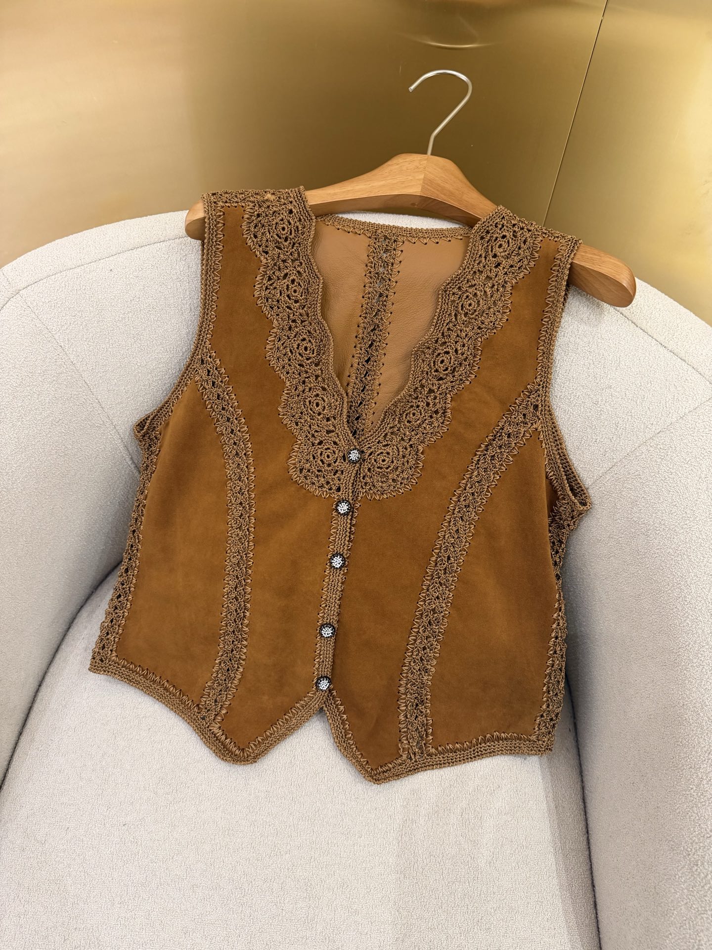 Retro patterned patchwork hand-woven layered short-sleeved top