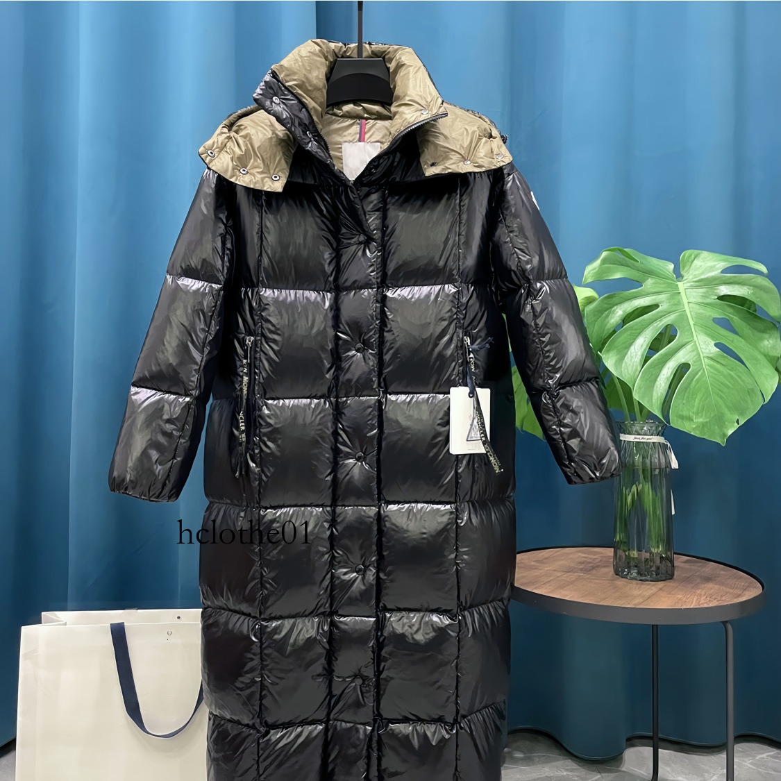 women long down New Black Gold Long Glossy Down Jacket Unisex Hooded Warm jacket