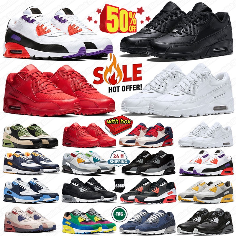With box Designer 90s Men women Running Sports Shoes Triple White Black Red 90s Wolf Grey Polka Dot Total Orange Laser Blue Runner Hyper Grape Royal