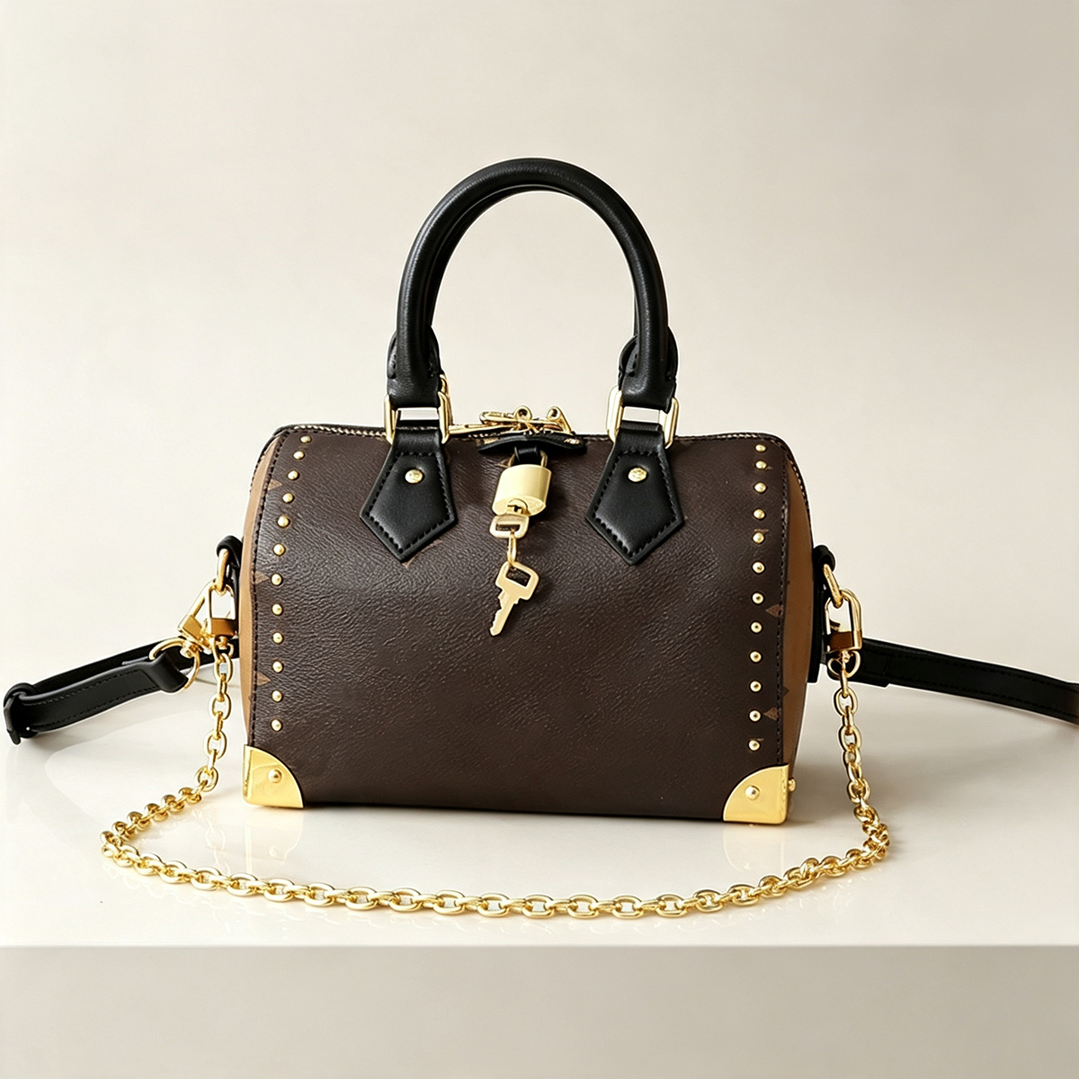 Designer Vintage Pillow bag Small Boston Crossbody Bag Rivet Decoration Top Handle Shoulder Bag Monogram Print Small Trunk Purse Mini Pillow Tote ba