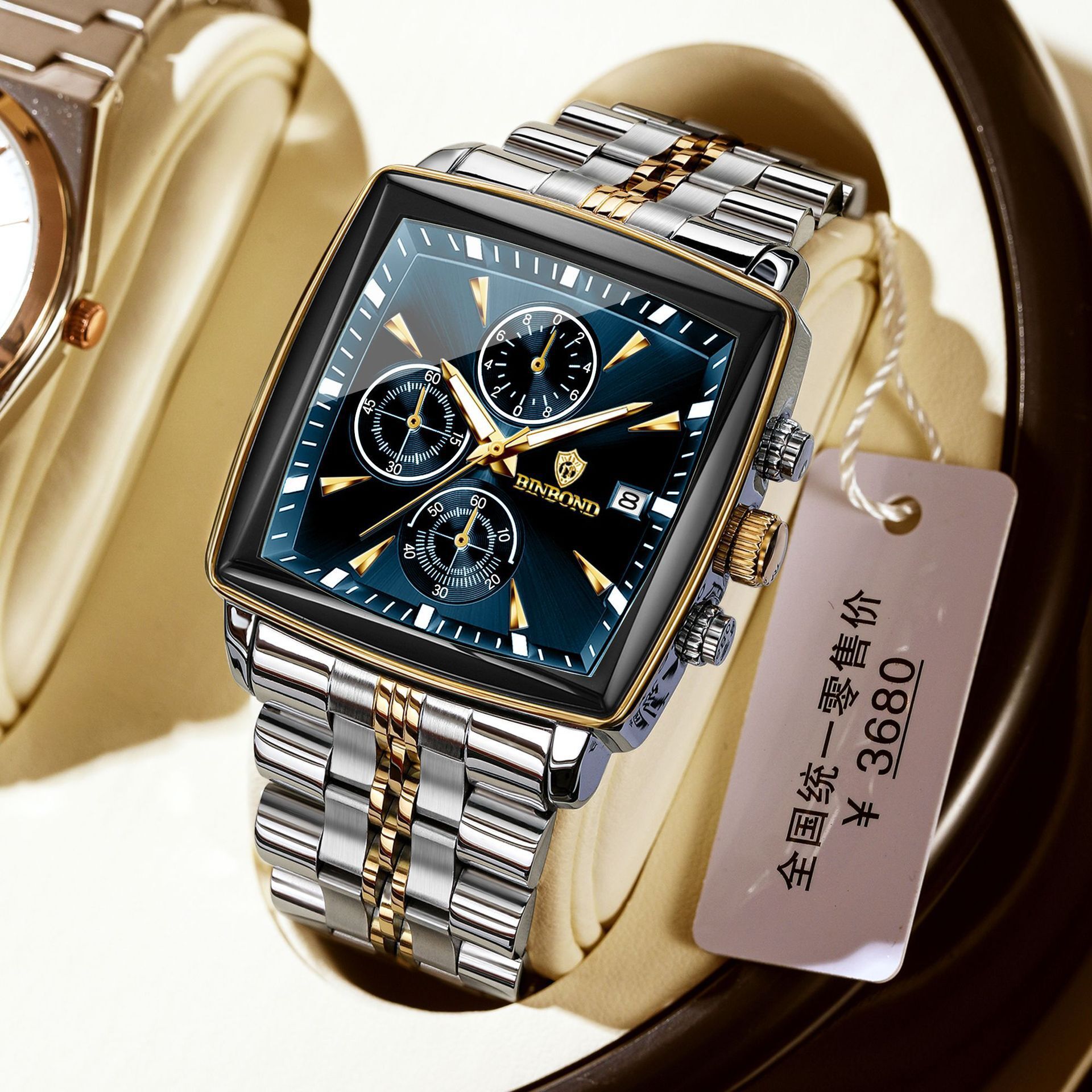 Luxury Brand Designer Watch Binbang Men's High-End Multi-Function Small Three-Hand Chronograph Business Steel Band Luminous Calendar Waterproof