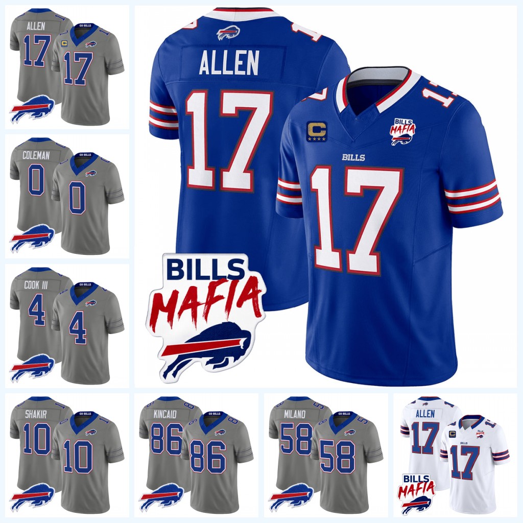 Buffalo Billss 2026 Mafia Patch Gray Nickel City Football Jerseys Josh Allen James Cook III Keon Coleman DJ Moore Khalil Shakir Dalton Kincaid Hoech