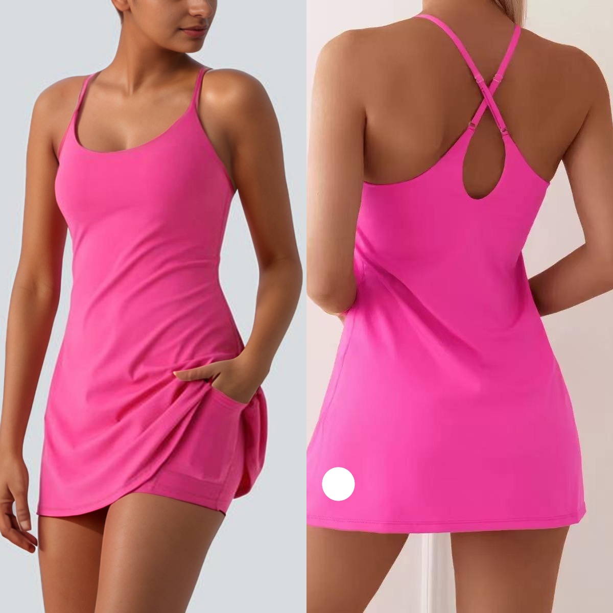 L6188-UU Women Plus Size Anti-Glare Sports Dress with Shorts and Detachable Chest Pads Ladies Large Size Athletic Outfit Yoga Skirts One-Piece Te
