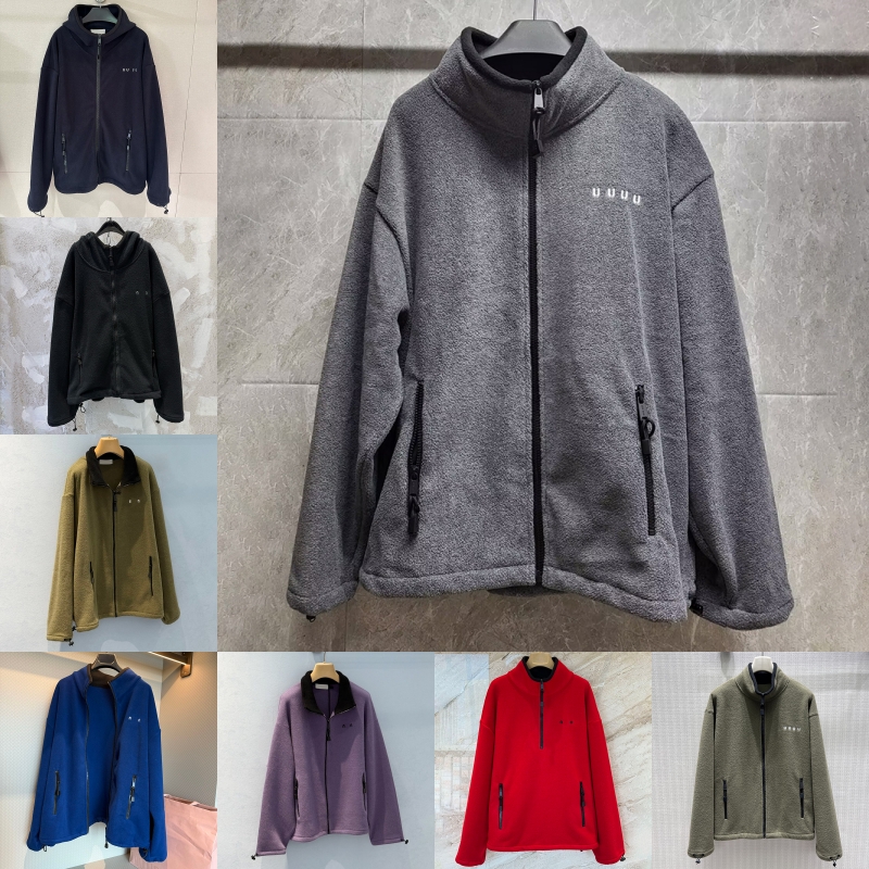 Women Fleece Jacket Designer Embroidered Loose Stand Collar Coats Autumn Winter Warm Outerwear