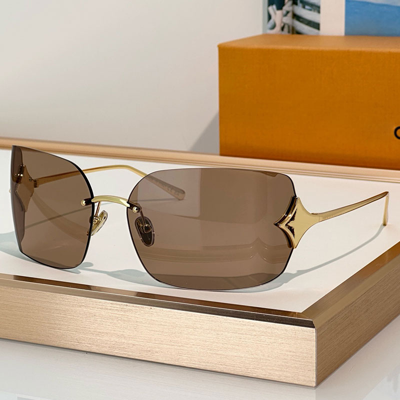 Luxury Women Metal Curvy Flower Rectangle Sunglasses Womens Designer Oversized Curved Face Mask Sunglasses Z2457U Fashion Brown Frameless Nylon Lens