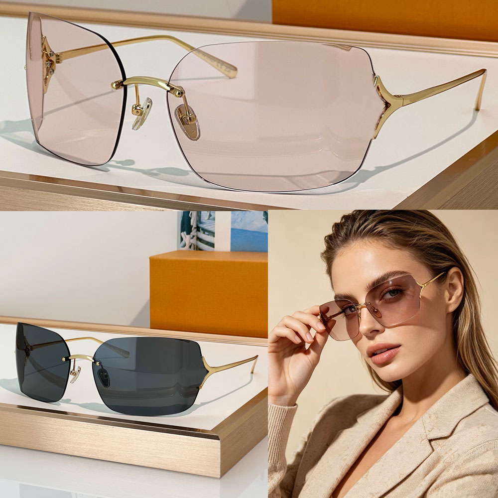Curvy Flower Rectangle Sunglasses womens designer sunglasses Z3457U luxury fashion show sunglasses classic rimless brown lenses decorated gold logo