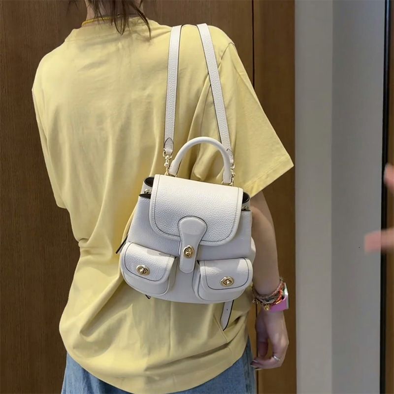 Free shipping designer bag 2026 New Lychee Grain Walnut Color Hadley Backpack Vintage Drawstring Flap Backpack Women School Bag