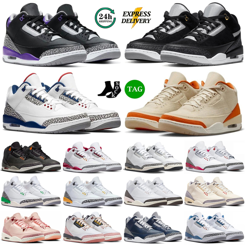 Designer 3 Basketball Shoes 3s Mens Womens Sneakers Black Cement Grey Black Cat Pine Green Sport Blue Fire Red UNC Starfish Laser Orange Leather Tra