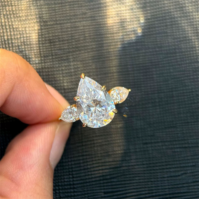 2ct 3ct 5ct 6ct pear three stone moissanite desinger ring for woman wedding 18k gold rings 925 sterling silver engagement diamond jewelry gift box G