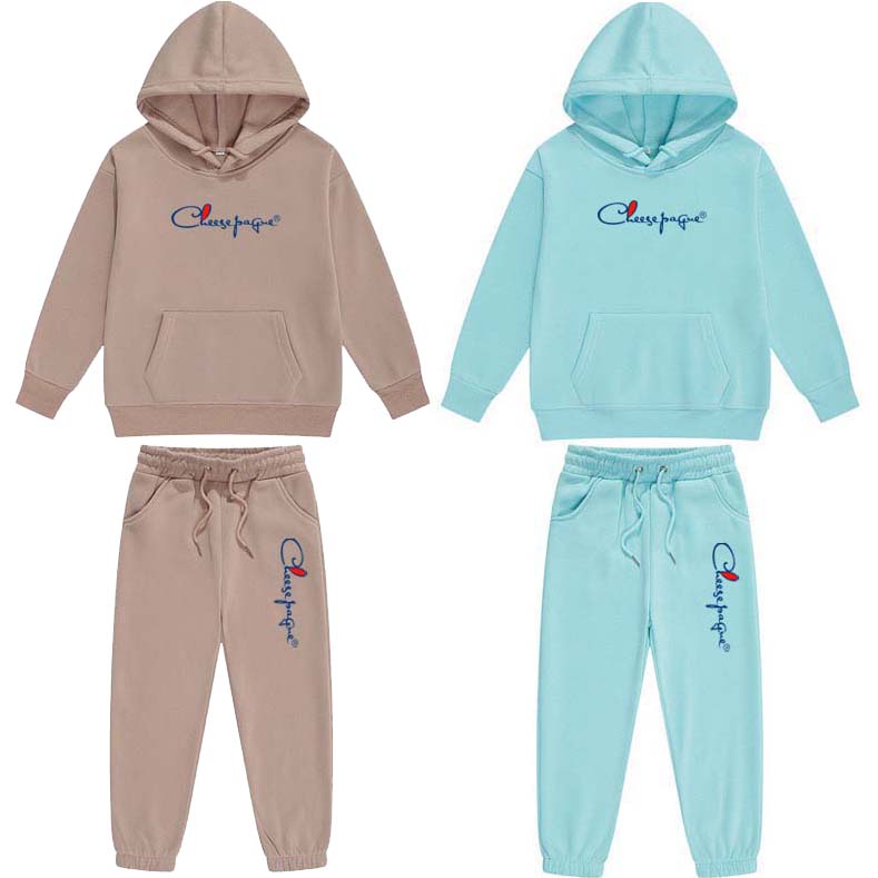 Spring Autumn Outfits Brand Letter Print 2pcs Sky Blue Hoodie Pants Tracksuits Boys Girls Streetwears Children Cotton Clothes