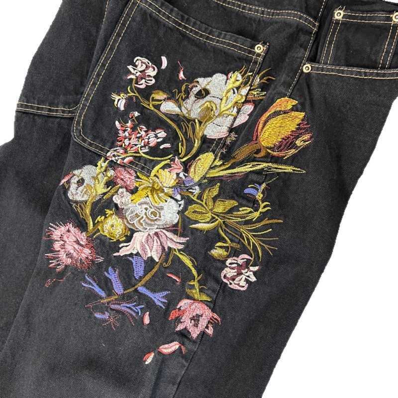 New Street Style Floral Embroidery Jeans Unisex Casual Versatile Straight Pants T260818 S260826Y5QX