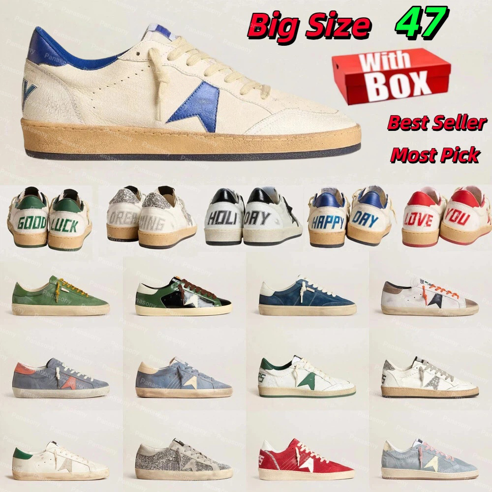 Big Size 47 New Designer Loafers Super star Casual Golden Do old Dirty Shoes Italy Brand Sky ball star Sneakers Luxury Dirtys Sequin White with b