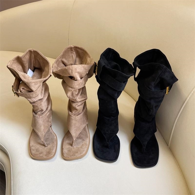 Fashion Versatile Woman Shoes Summer Items Square Toe Flat Shoes Retro Womens Clip Toe Boots Anti Slip Womens Sandals 260917