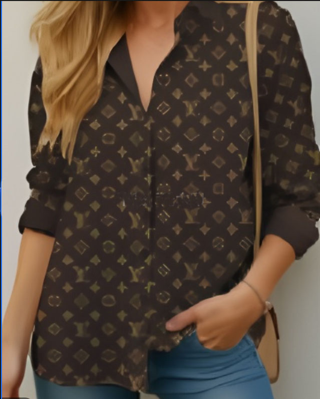 Casual Blouse Womens Long Sleeve Shirts lapel Loose Shirt Fashion Women Printed Top