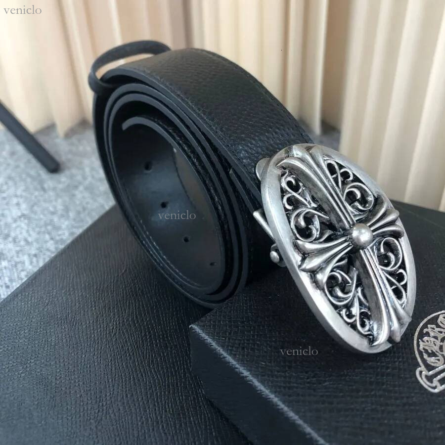 Chrome Belt for Men Women Y2K Designer Street High Quality Roller Hexagram Cross Metal Buckle Leather Belts ceinture homme cintura ch belt 7c2