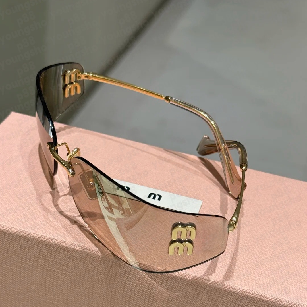 Top quality designer sunglasses women men rimless oval A51 brown gradient Lens metal Y2K miuglasses frame fashion luxury eyewear UV400 pink sunglass
