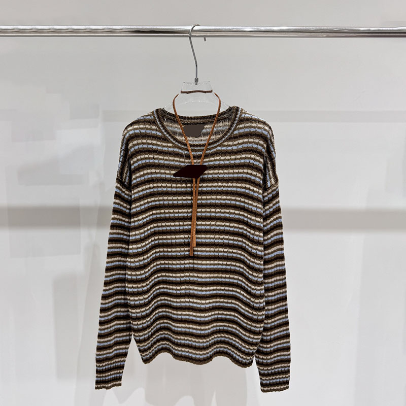 Elegant Striped Sweater Pullover Designer Lazy Style Loose Jumper Tops For Women Autumn Retro Knits Sweater Tops