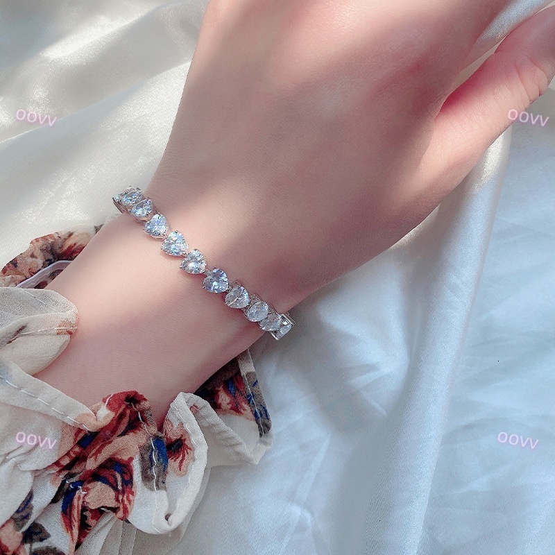 Moissanite Heart-shaped lov e Bracelet S925 Sterling Silver Simple Ladies Full Diamond European and American Tennis Bracelet
